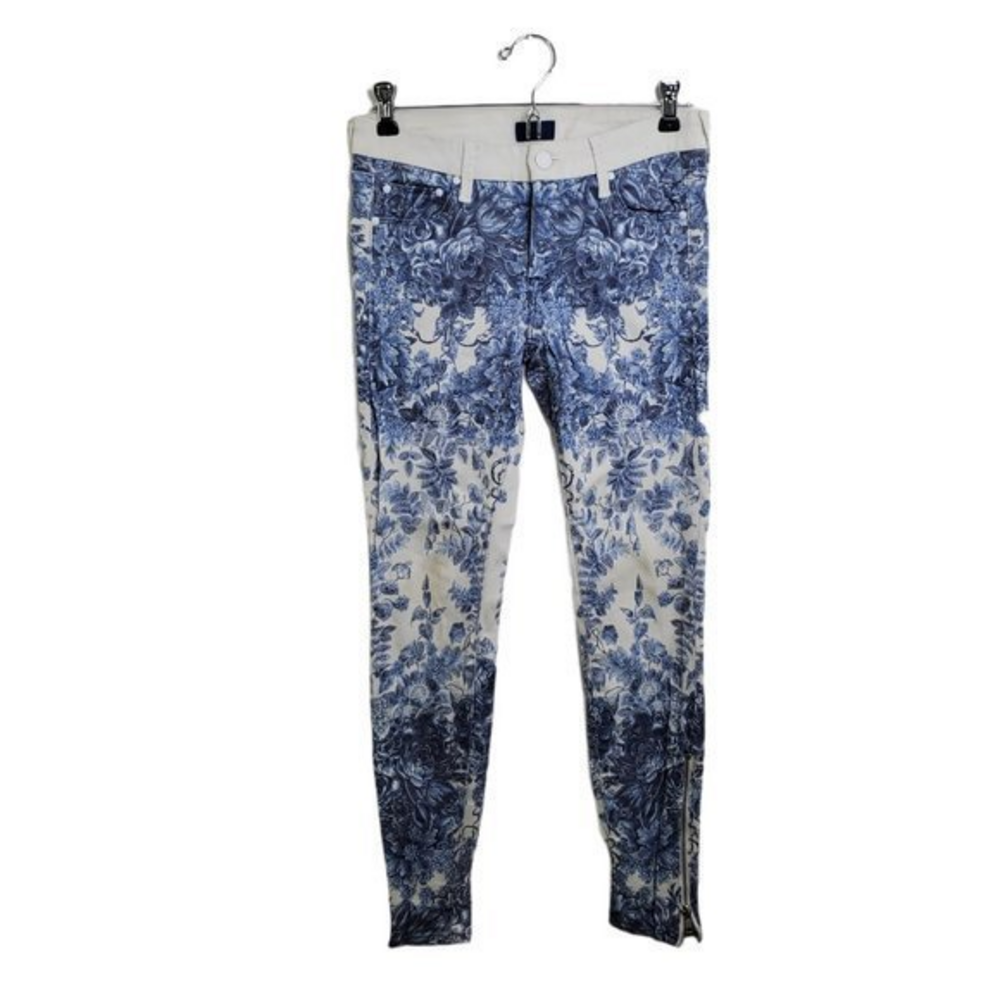 Mother Jeans 26 Floral The‎ Looker Ankle Zip White